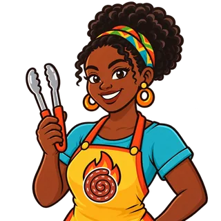 Naledi, holding her braai tongs
